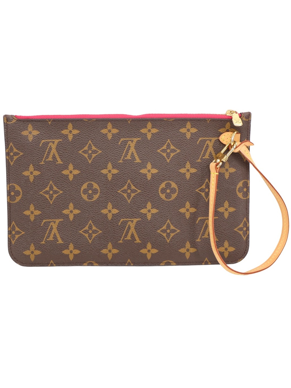 Louis Vuitton Monogram Wristlet Pouch in Brown with Pink Trim